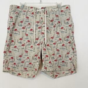 Brooks Brothers Red Fleece Board Shorts Mens Size Large Flamingo Print Swim